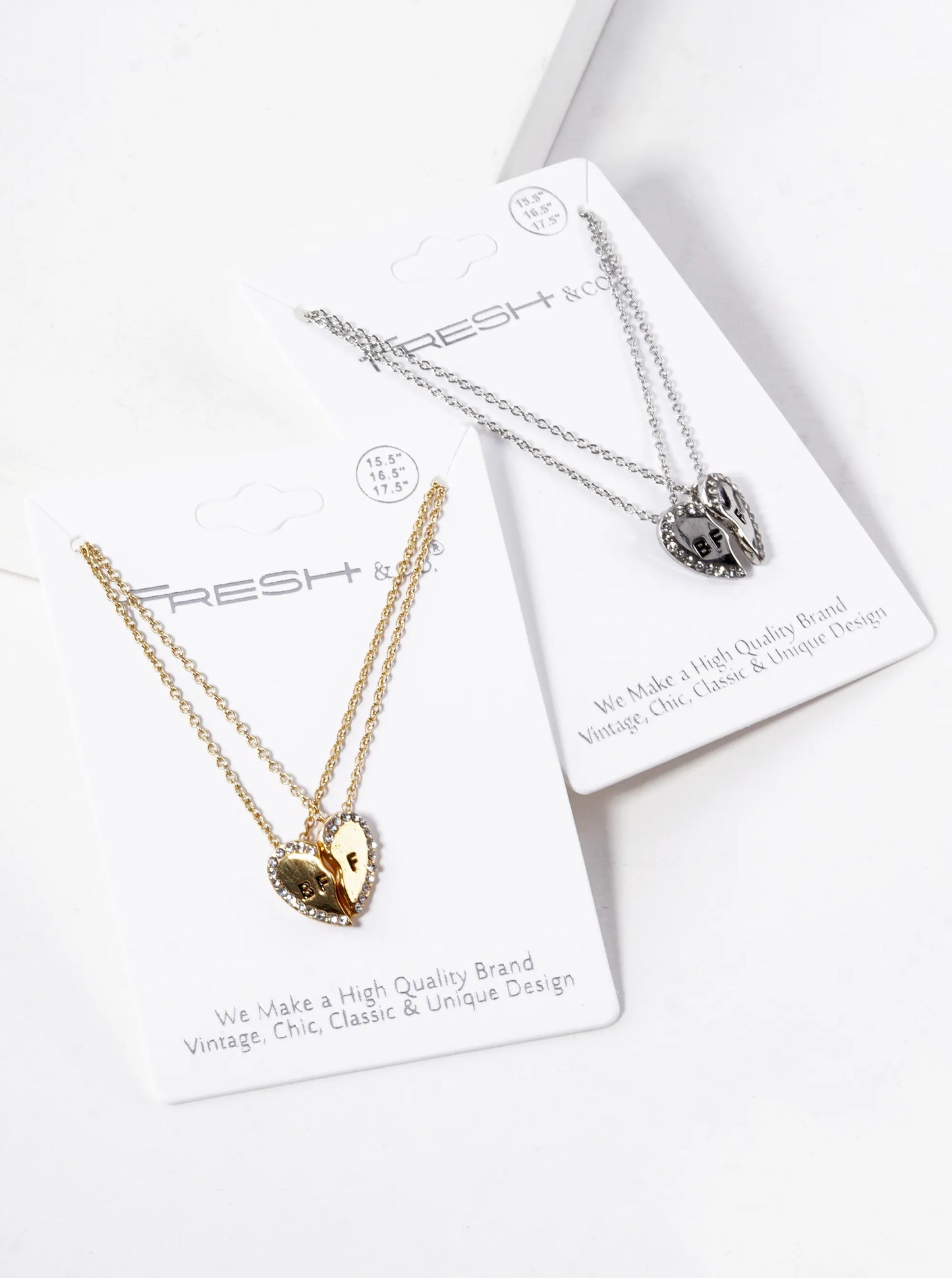 2 Pieces Set BFF Engraved 13mm Two Half Heart Pendant Necklaces