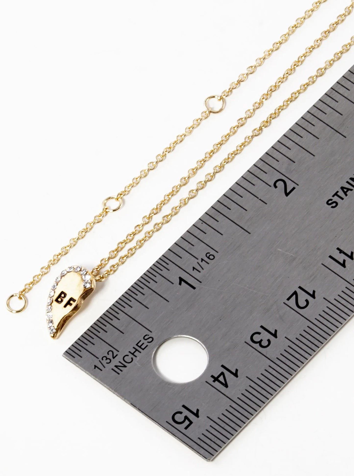 2 Pieces Set BFF Engraved 13mm Two Half Heart Pendant Necklaces