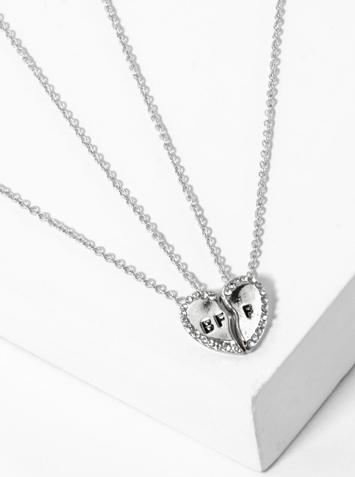 2 Pieces Set BFF Engraved 13mm Two Half Heart Pendant Necklaces