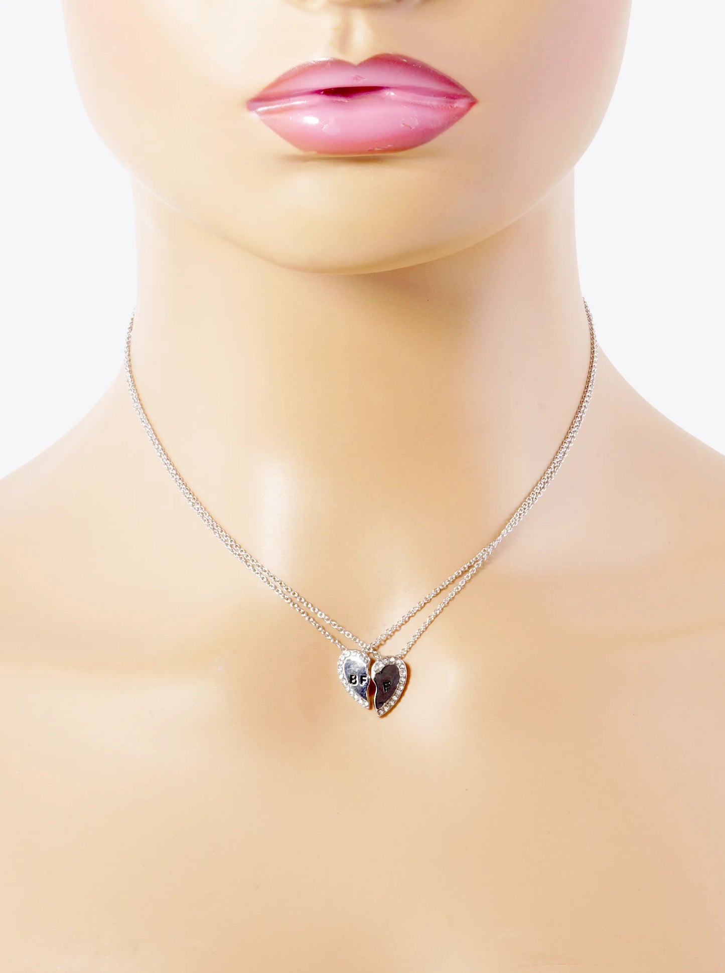 2 Pieces Set BFF Engraved 13mm Two Half Heart Pendant Necklaces