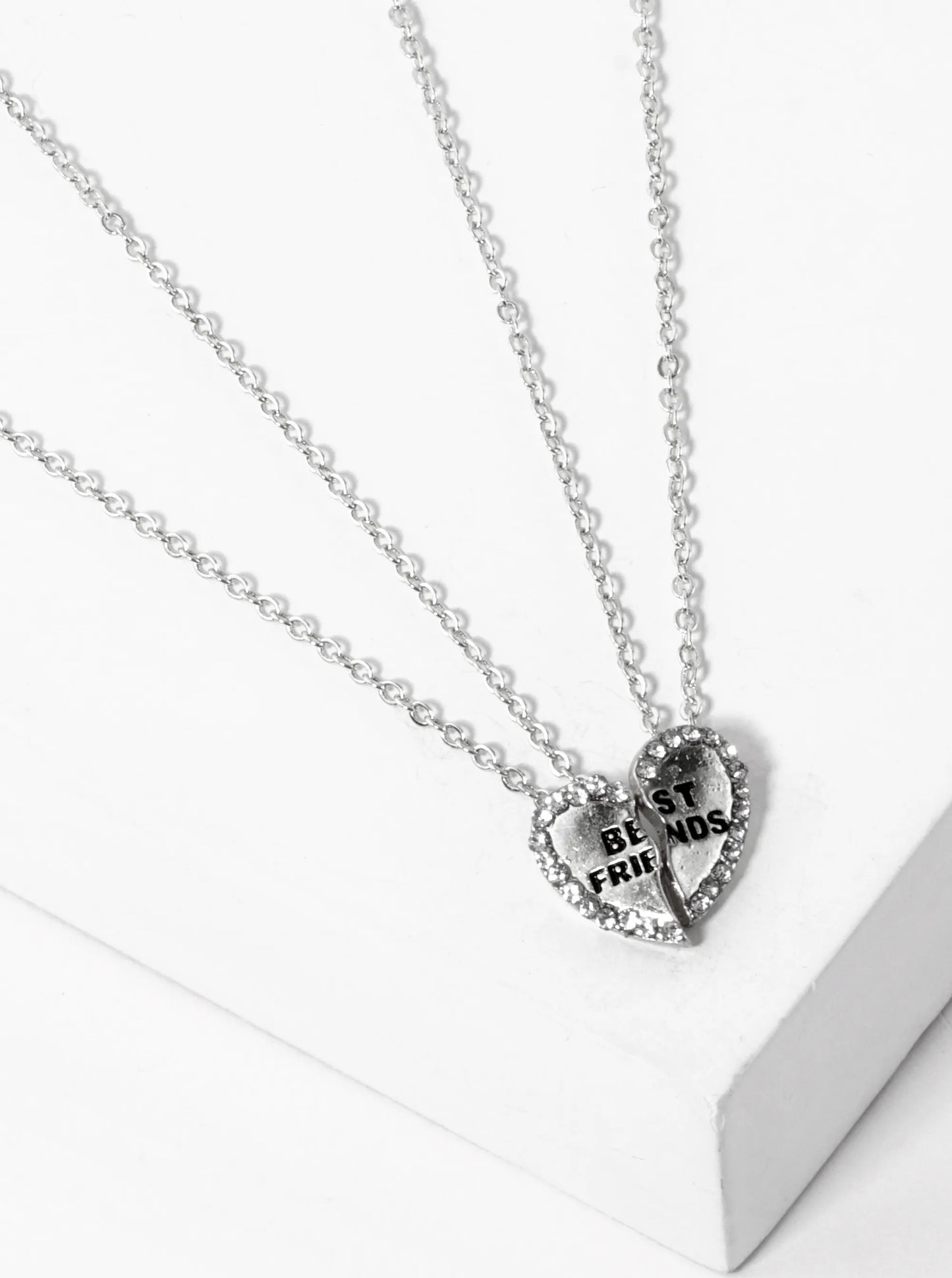2 Pieces Set Best Friends Engraved 13mm Two Half Heart Pendant Necklaces