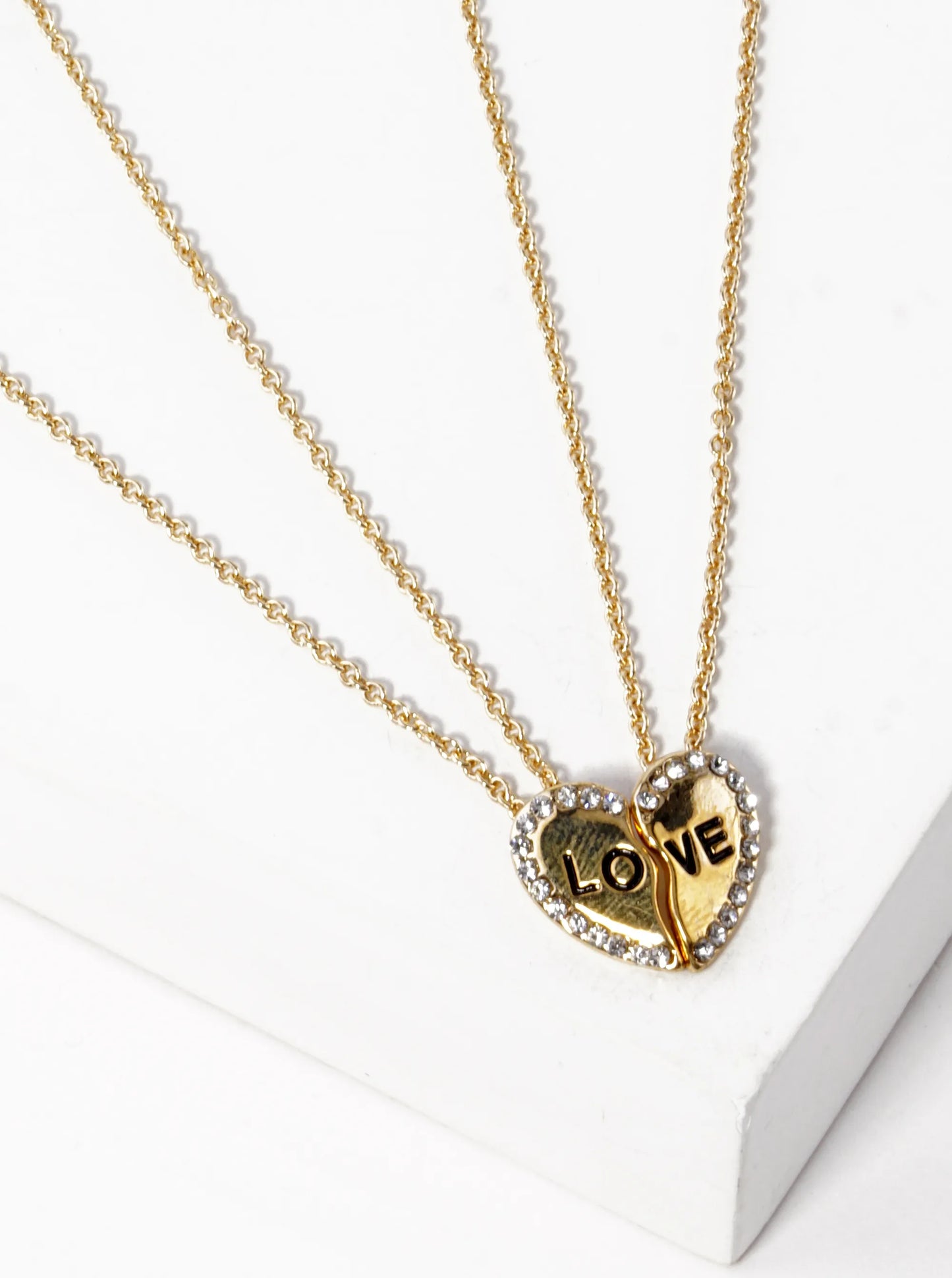 2 Pieces Set Love Engraved 13mm Two Half Heart Pendant Necklaces