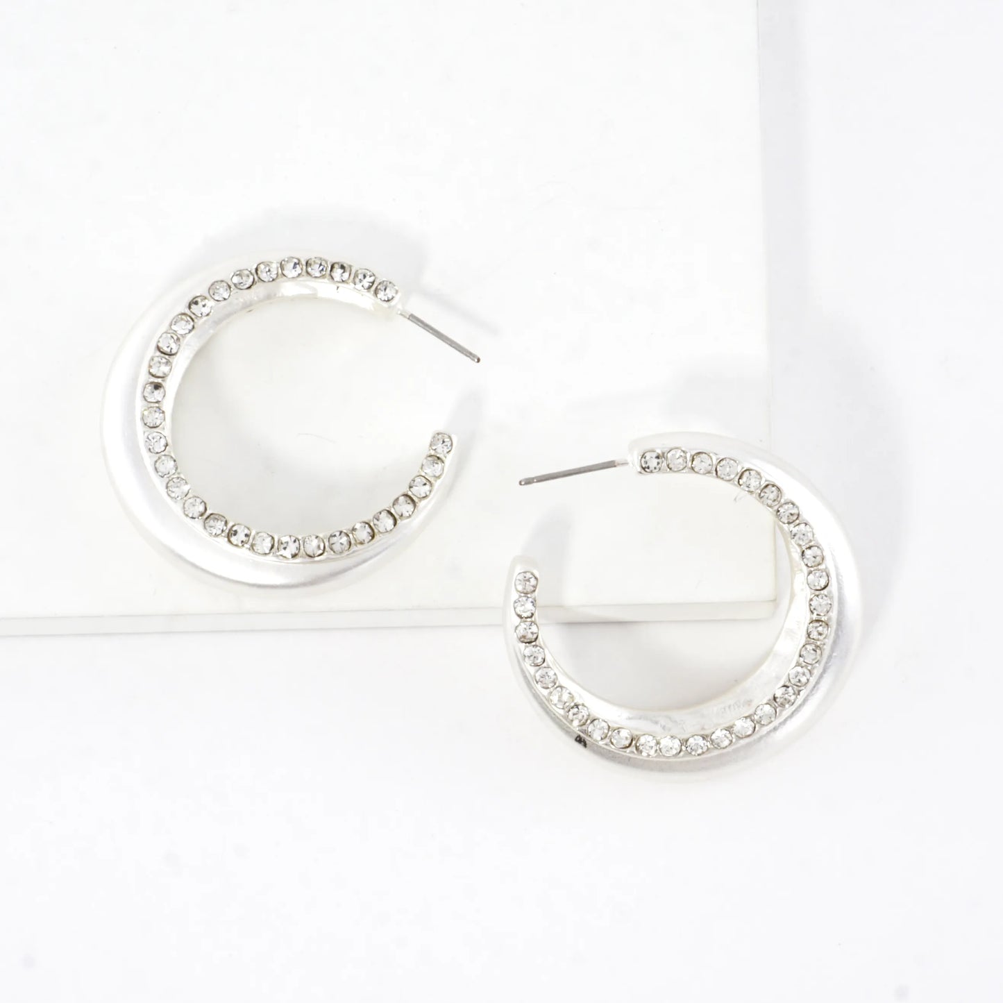 2 Side Tapered Crystal Circle Hoop Earrings