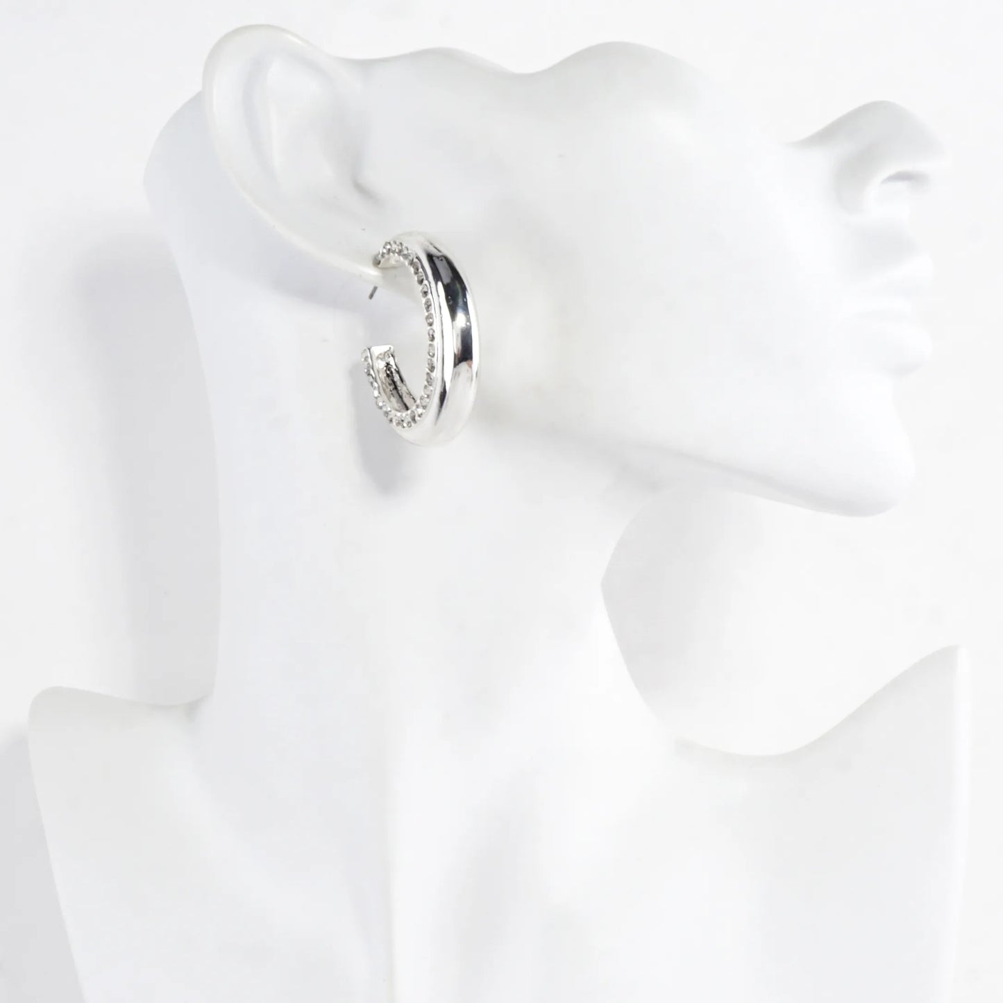 2 Side Tapered Crystal Circle Hoop Earrings