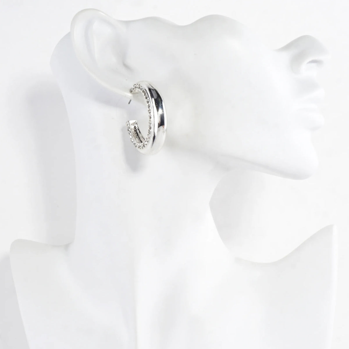 2 Side Tapered Crystal Circle Hoop Earrings