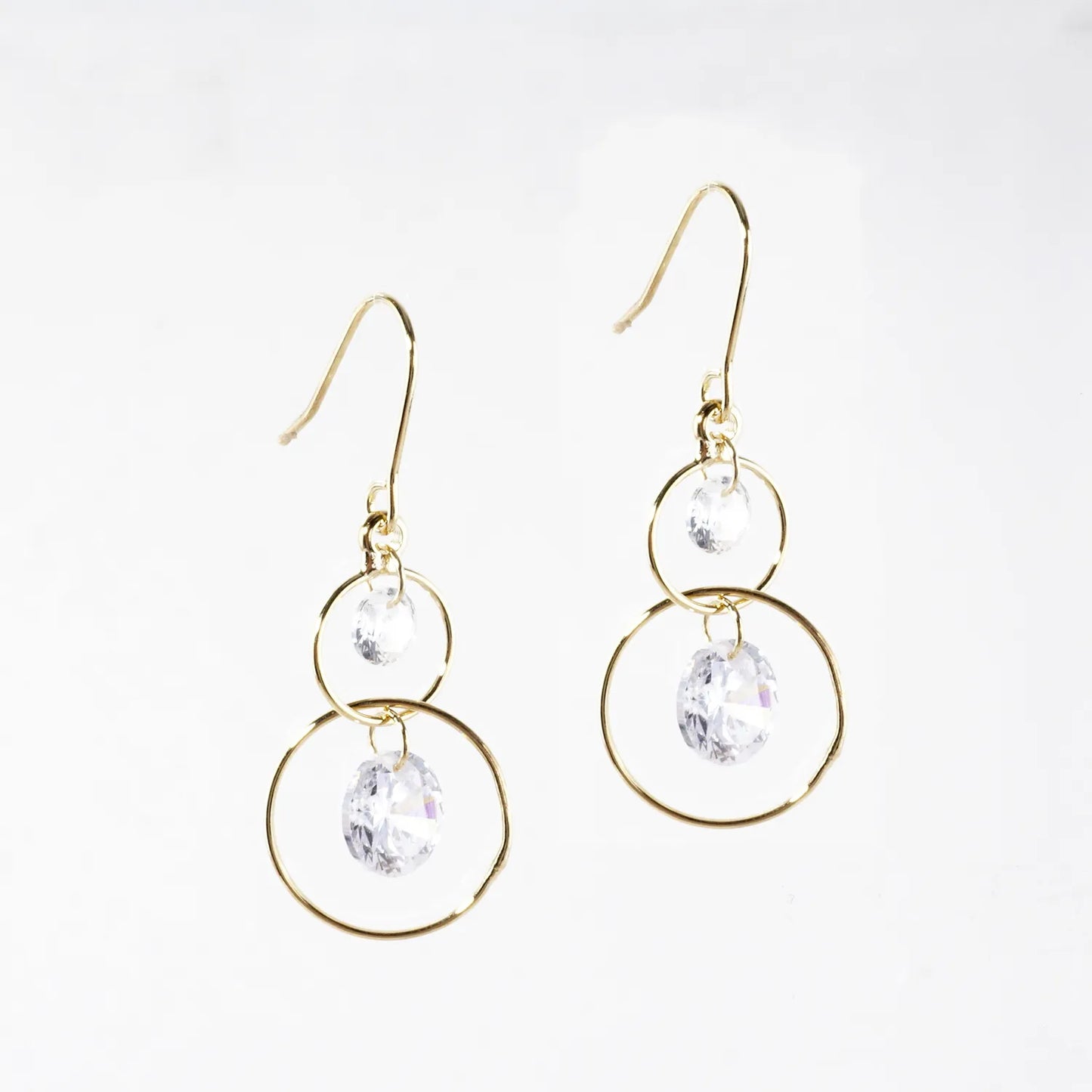 2 Tier Bare CZ Drop Brass Ring Earrings