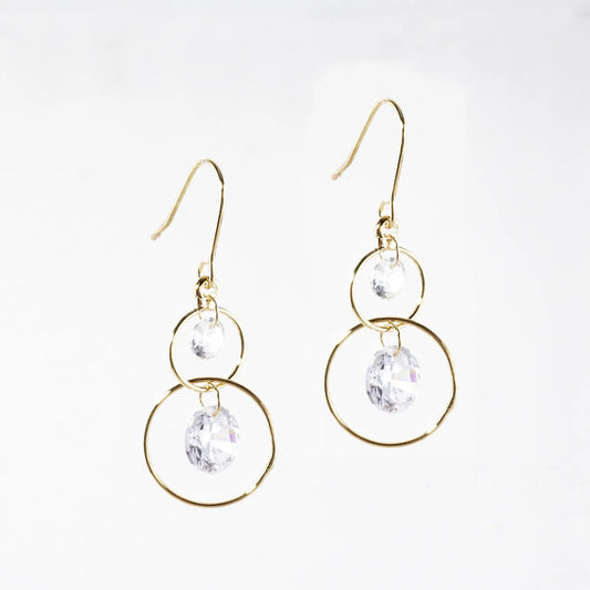 2 Tier Bare CZ Drop Brass Ring Earrings