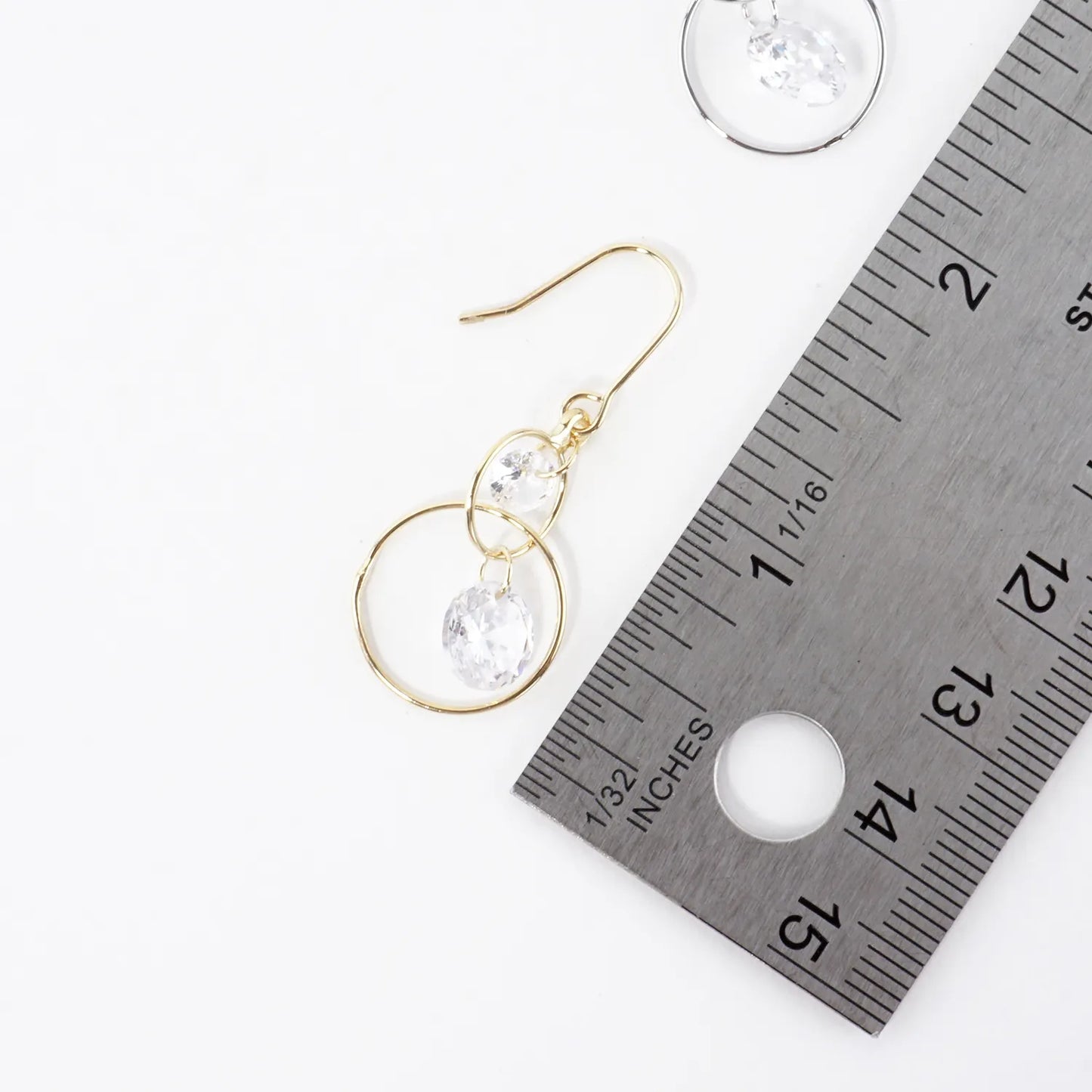 2 Tier Bare CZ Drop Brass Ring Earrings