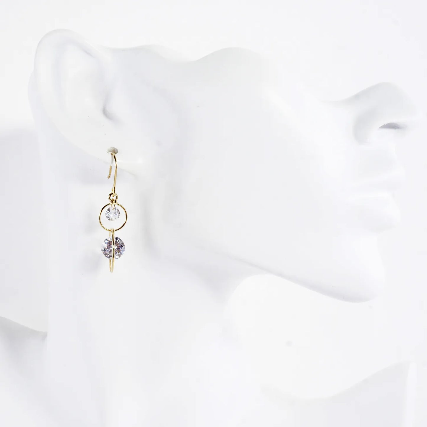 2 Tier Bare CZ Drop Brass Ring Earrings