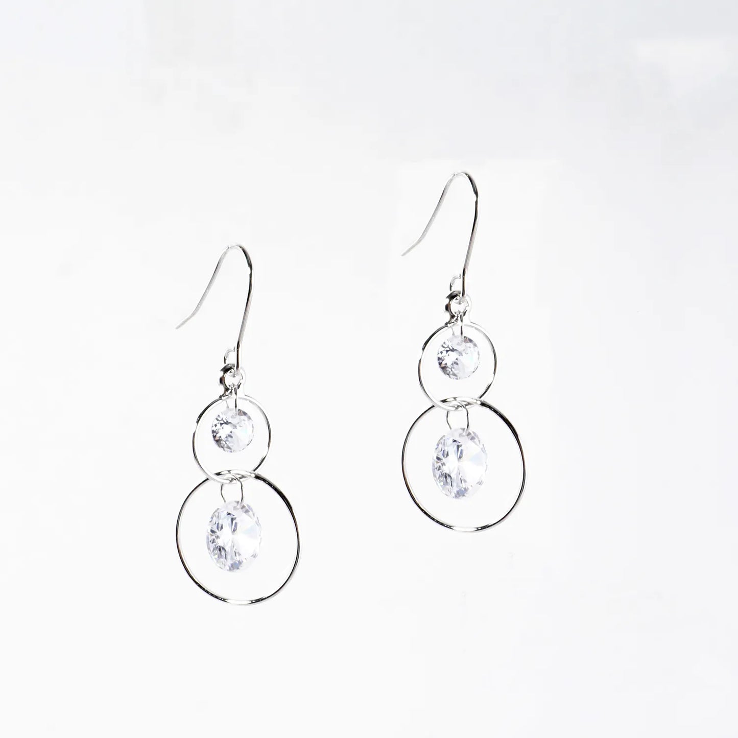 2 Tier Bare CZ Drop Brass Ring Earrings