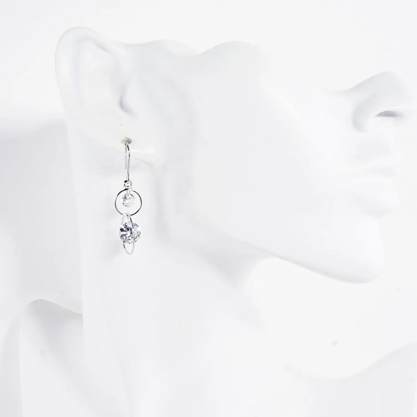 2 Tier Bare CZ Drop Brass Ring Earrings