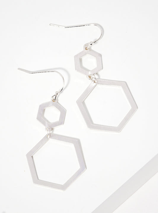 2-Tier Flat Double Hexagon Lightweight Dangle Drop Earrings