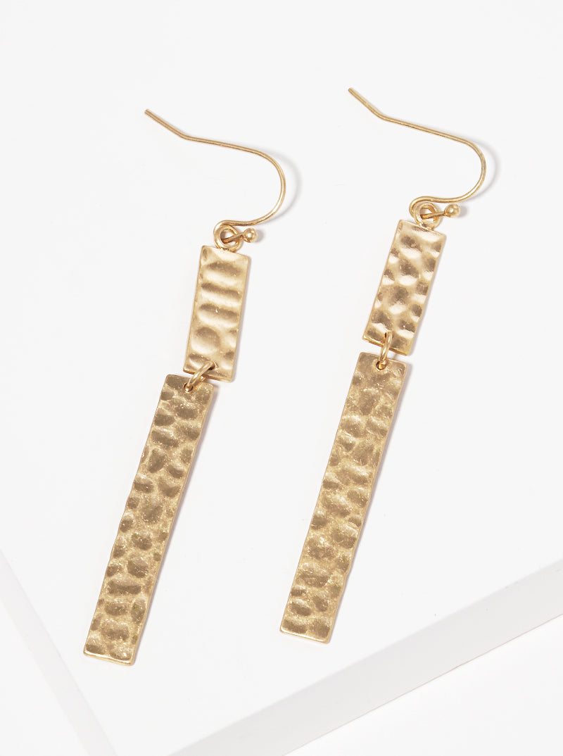 2-Tier Hammered Rectangle Bar Metal Dangle Drop Earrings