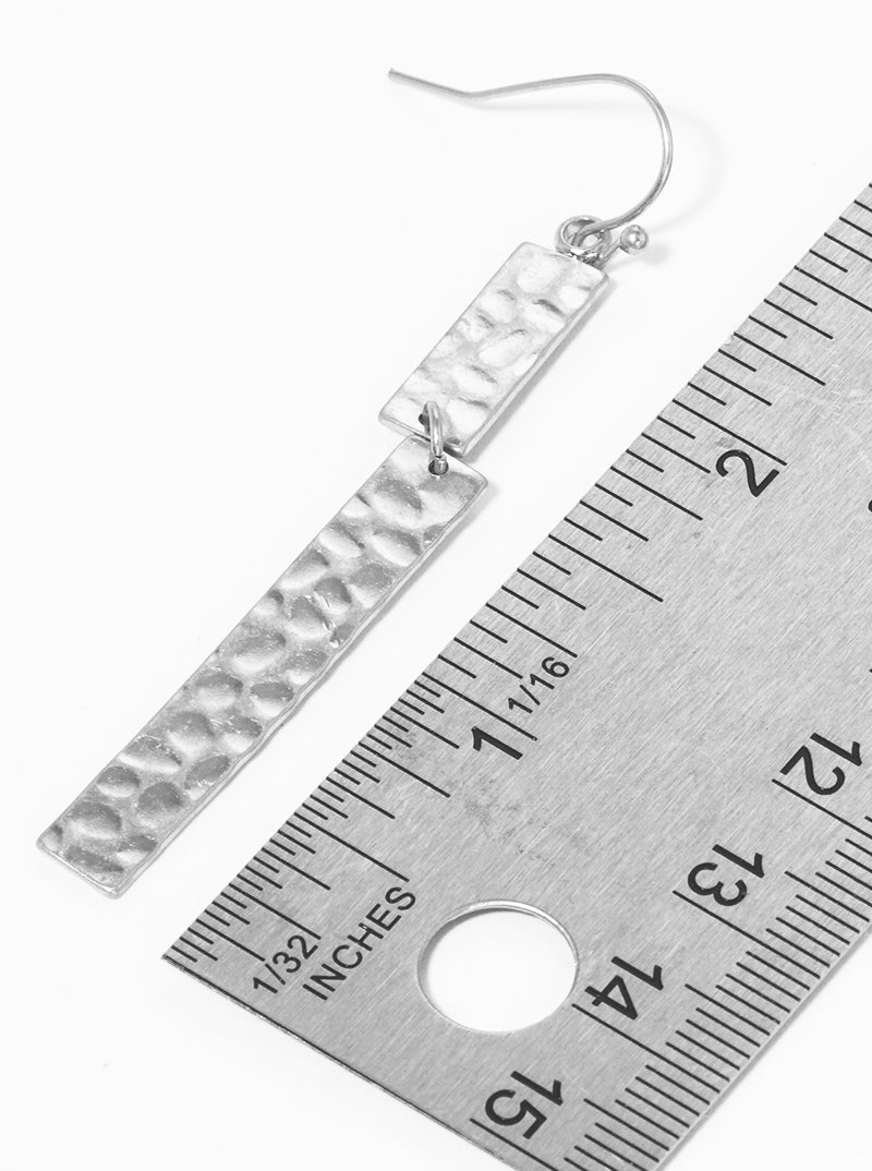 2-Tier Hammered Rectangle Bar Metal Dangle Drop Earrings