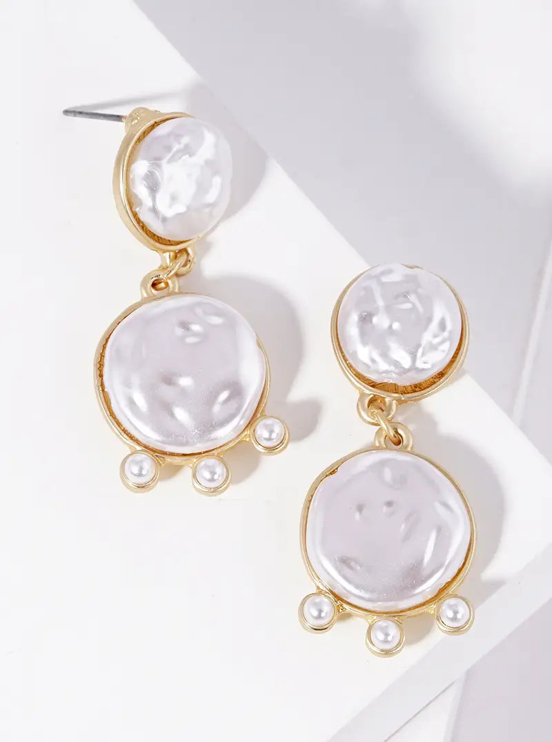 2-Tier Round Pearl Drop Post Earrings