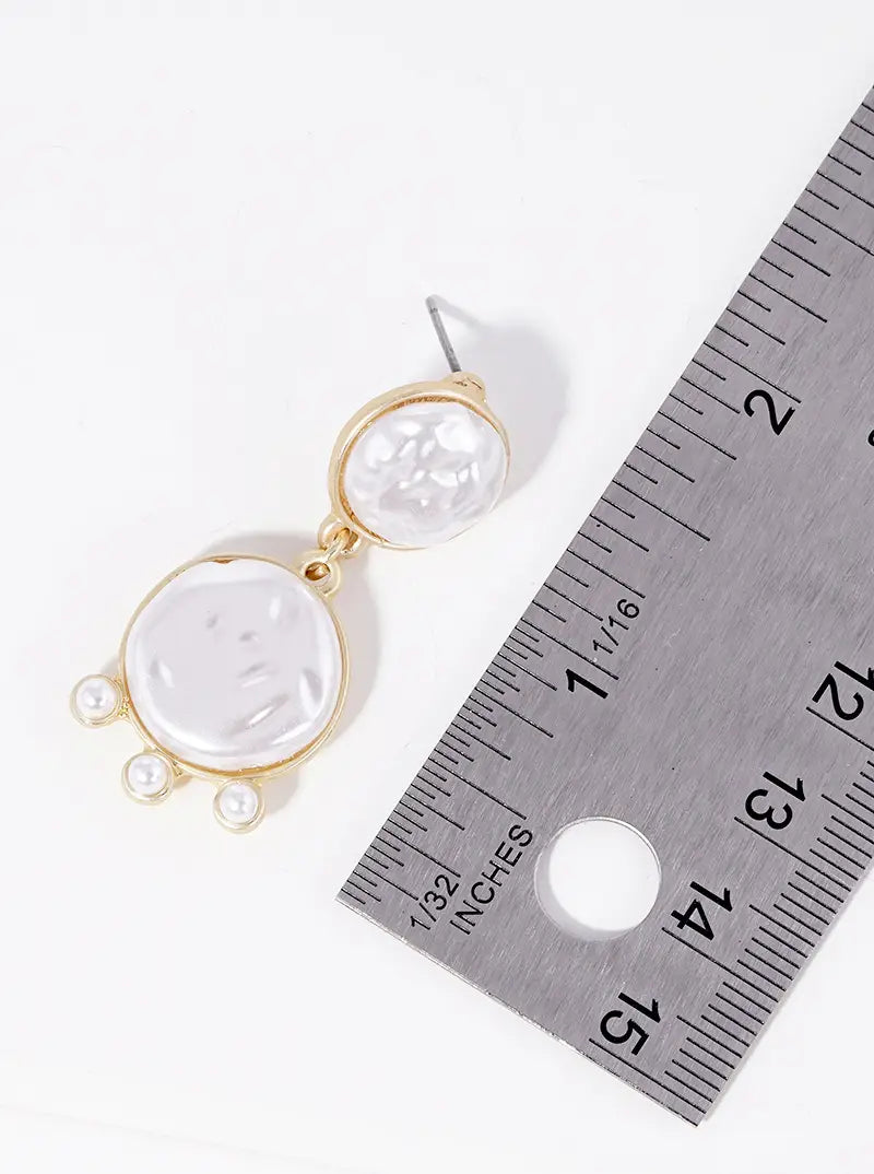 2-Tier Round Pearl Drop Post Earrings