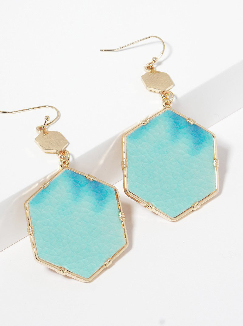 2-Tier Double Hexagon Animal Print Leatherette Dangle Drop Earrings