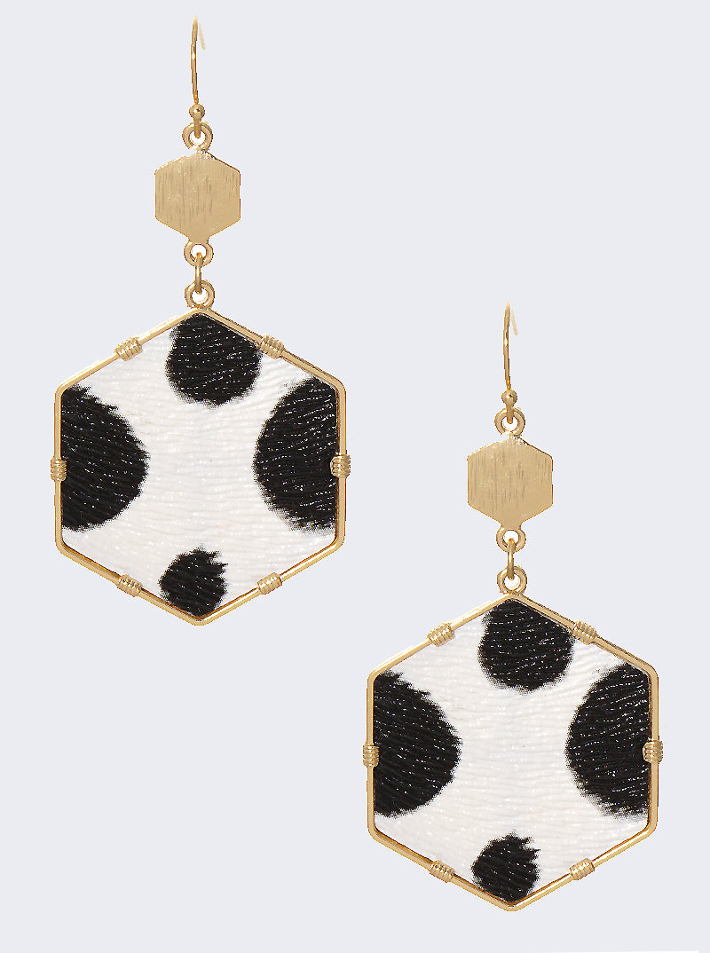 2-Tier Double Hexagon Animal Print Leatherette Dangle Drop Earrings