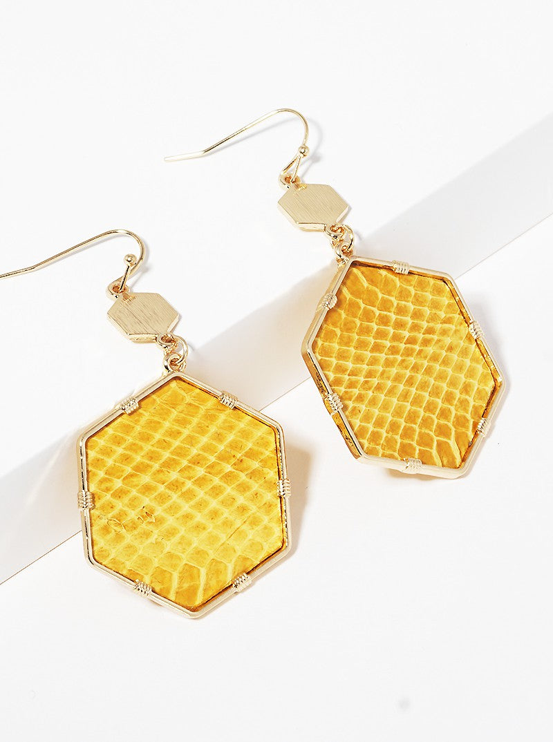 2-Tier Double Hexagon Animal Print Leatherette Dangle Drop Earrings