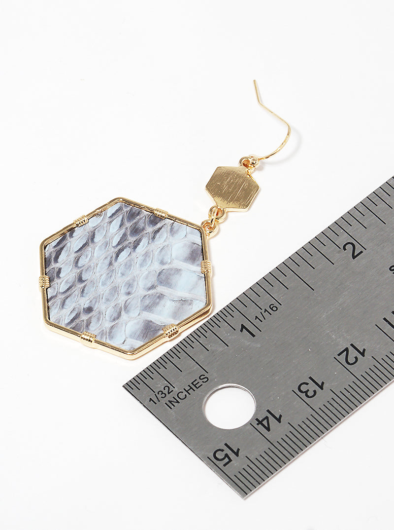 2-Tier Double Hexagon Animal Print Leatherette Dangle Drop Earrings