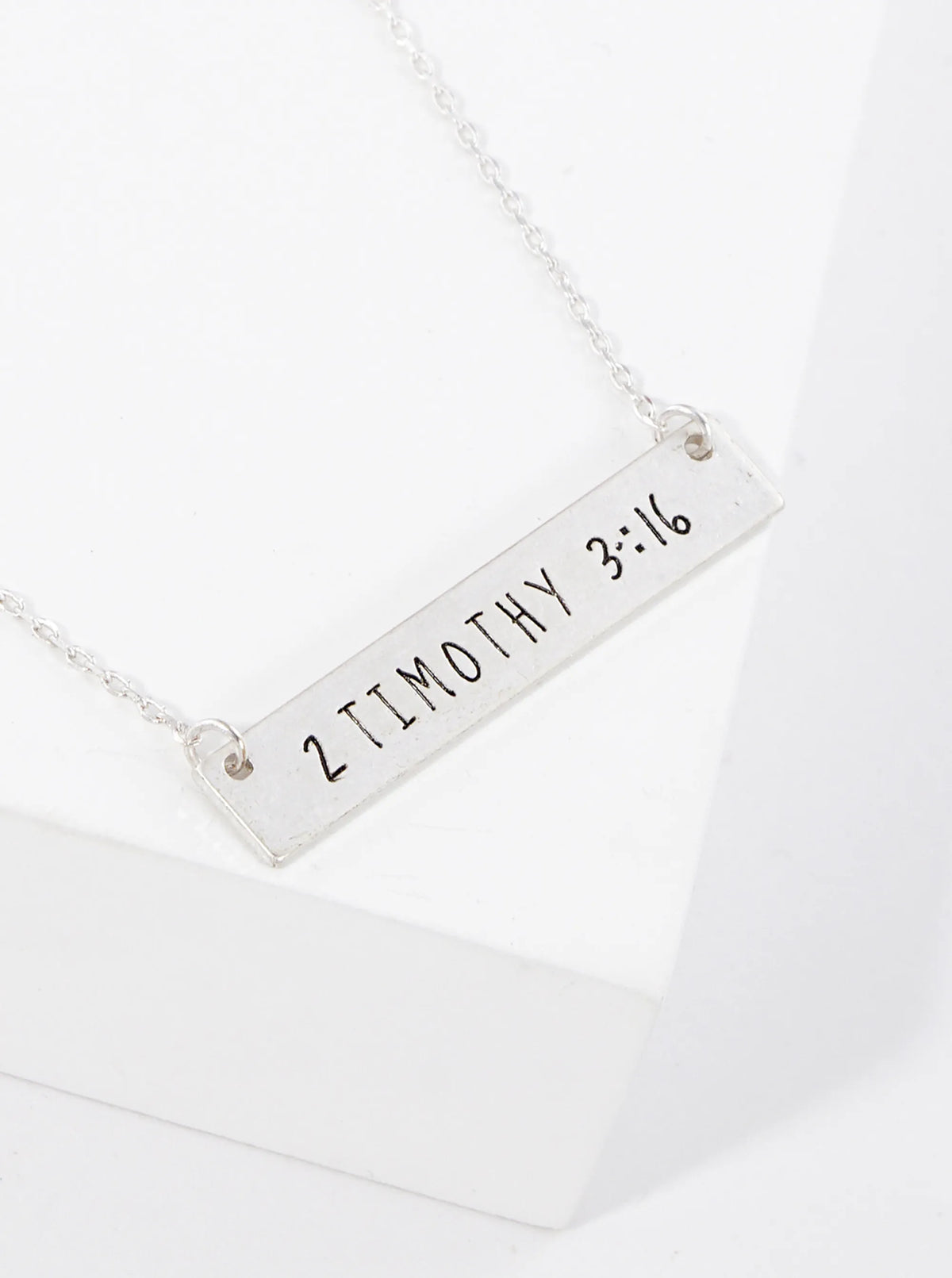 2 Timothy 3 16 Engraved Horizontal Bar Pendant Necklace