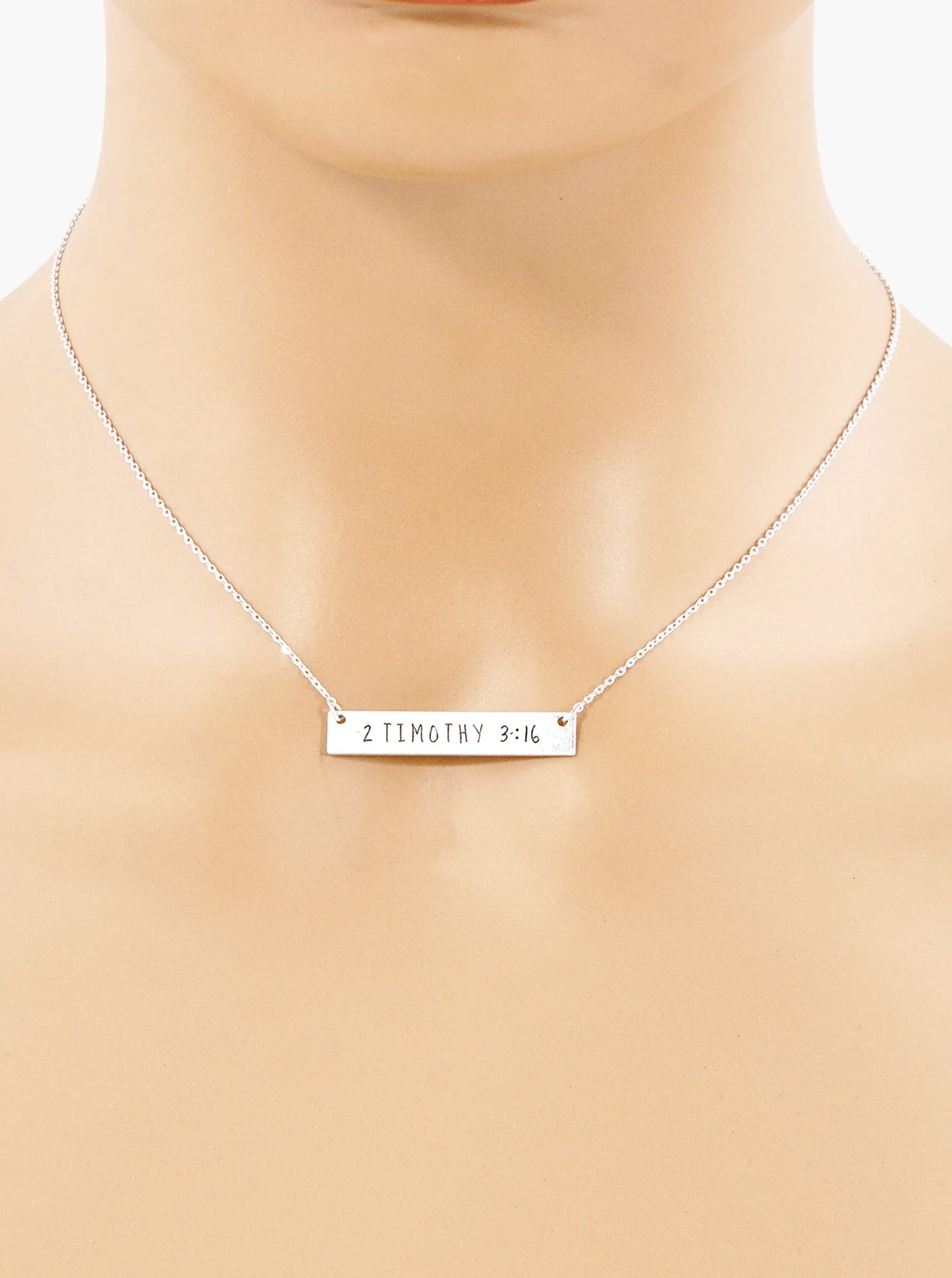 2 Timothy 3 16 Engraved Horizontal Bar Pendant Necklace