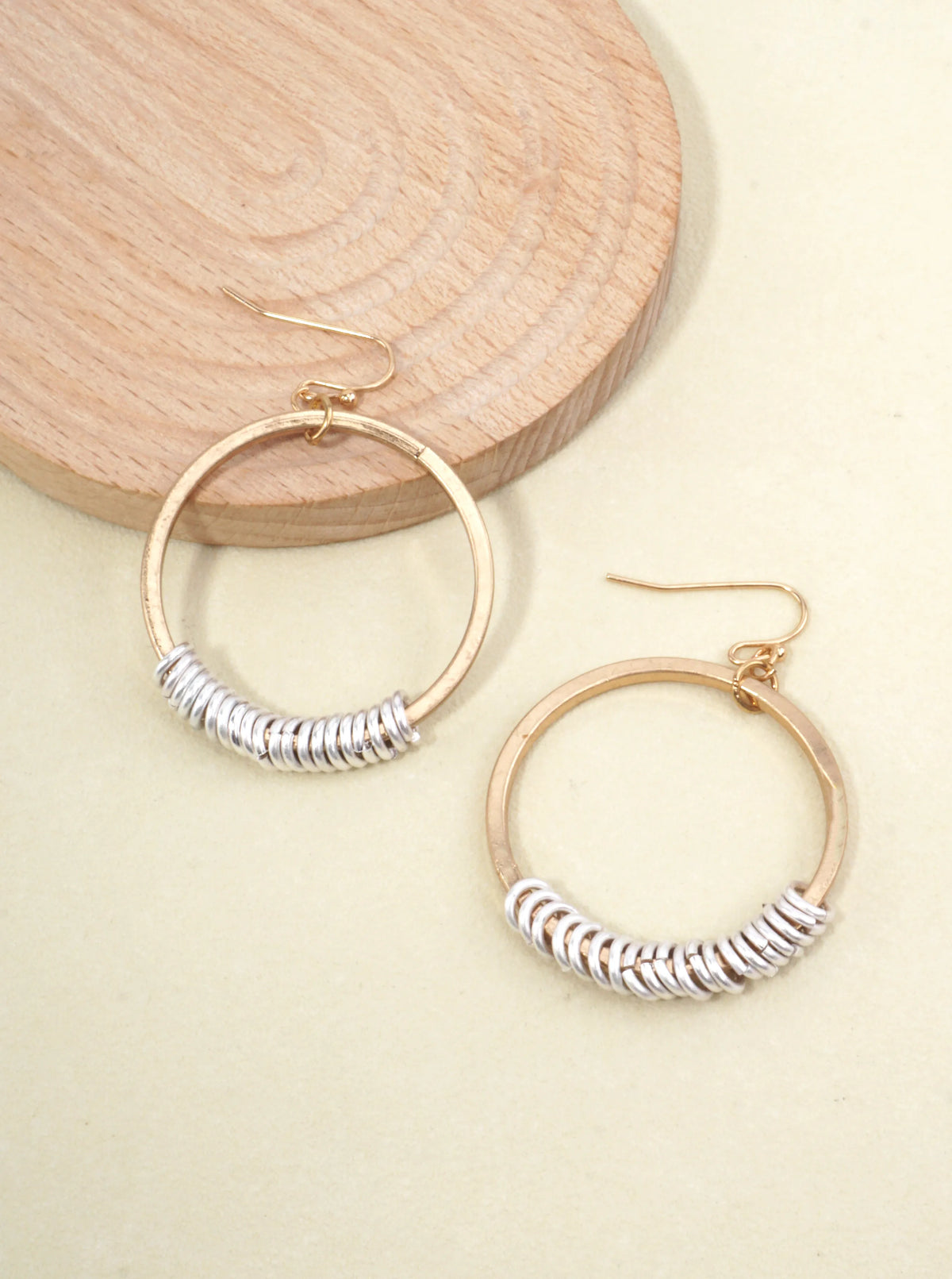 2 Tone Circle Rings Drop Earrings