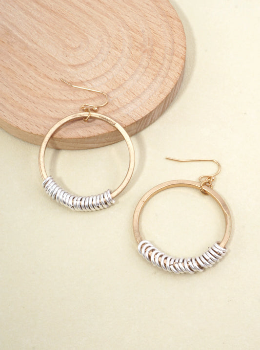 2 Tone Circle Rings Drop Earrings