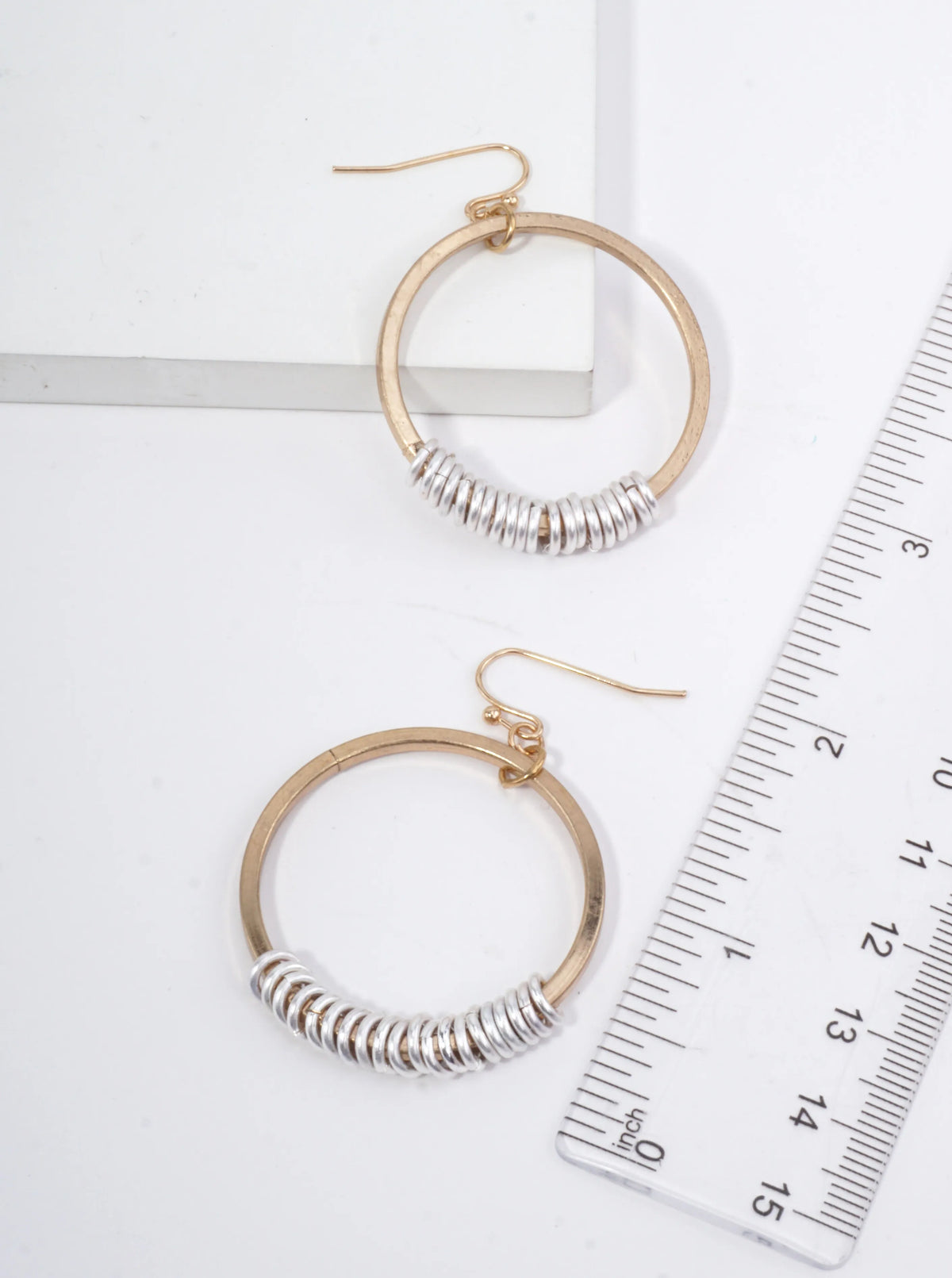 2 Tone Circle Rings Drop Earrings
