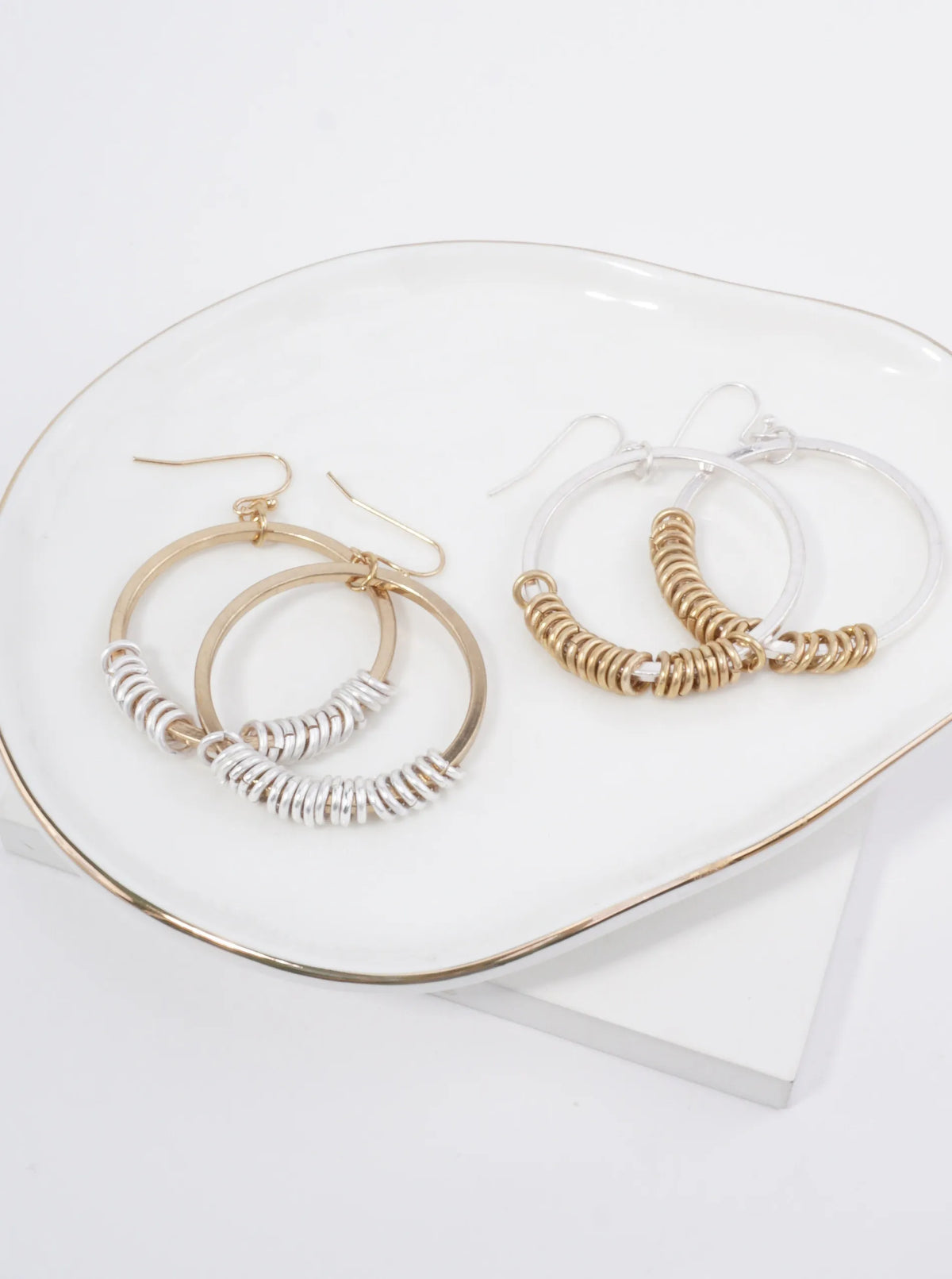 2 Tone Circle Rings Drop Earrings