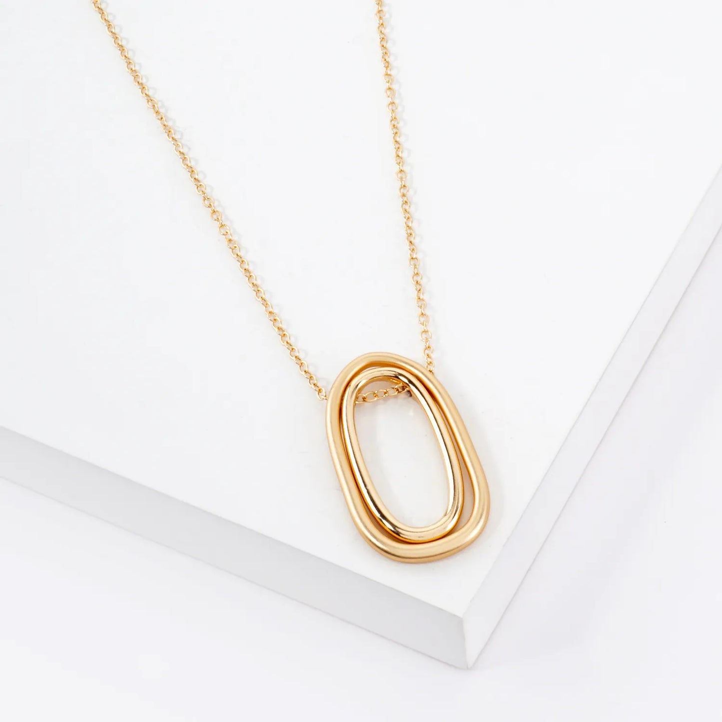 2 Tone Geometric Double Pendant Long Necklace