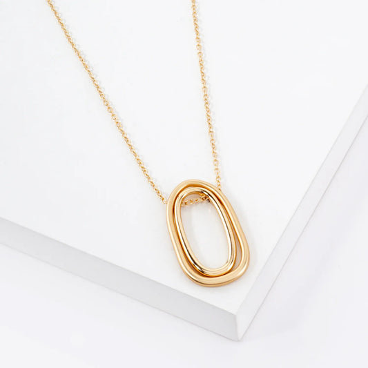 2 Tone Geometric Double Pendant Long Necklace