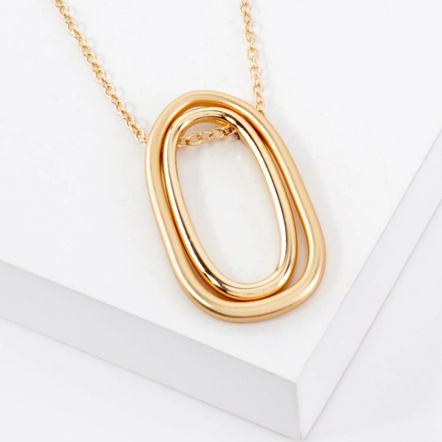 2 Tone Geometric Double Pendant Long Necklace