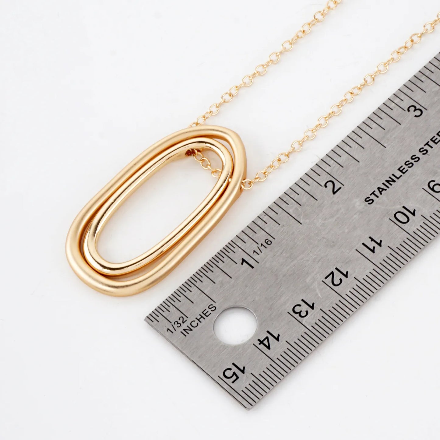 2 Tone Geometric Double Pendant Long Necklace