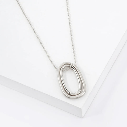 2 Tone Geometric Double Pendant Long Necklace