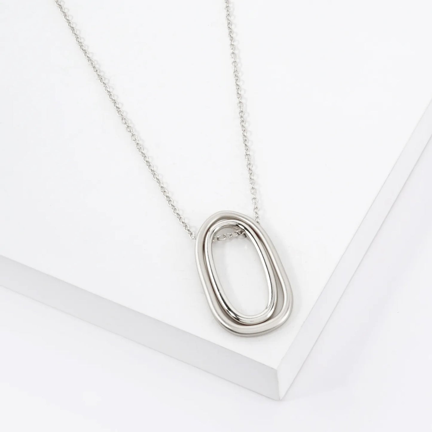 2 Tone Geometric Double Pendant Long Necklace