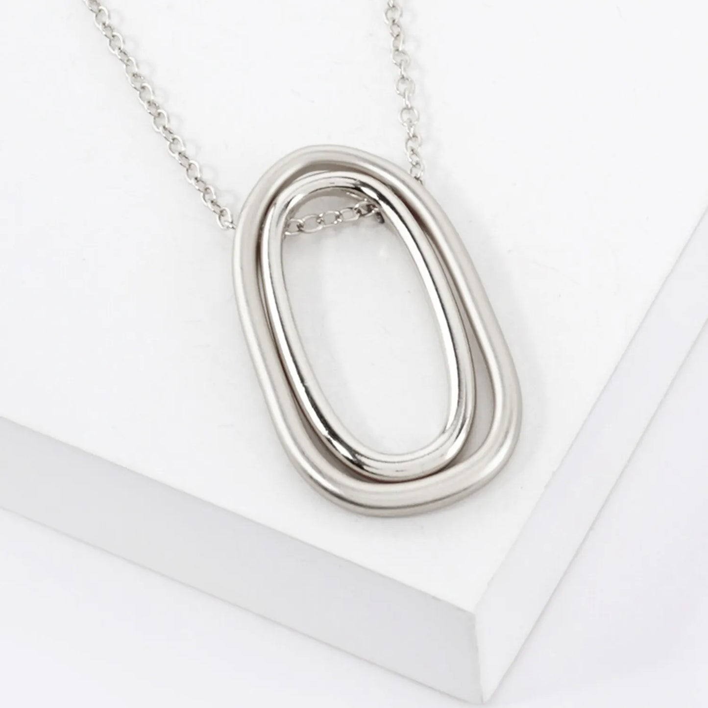 2 Tone Geometric Double Pendant Long Necklace