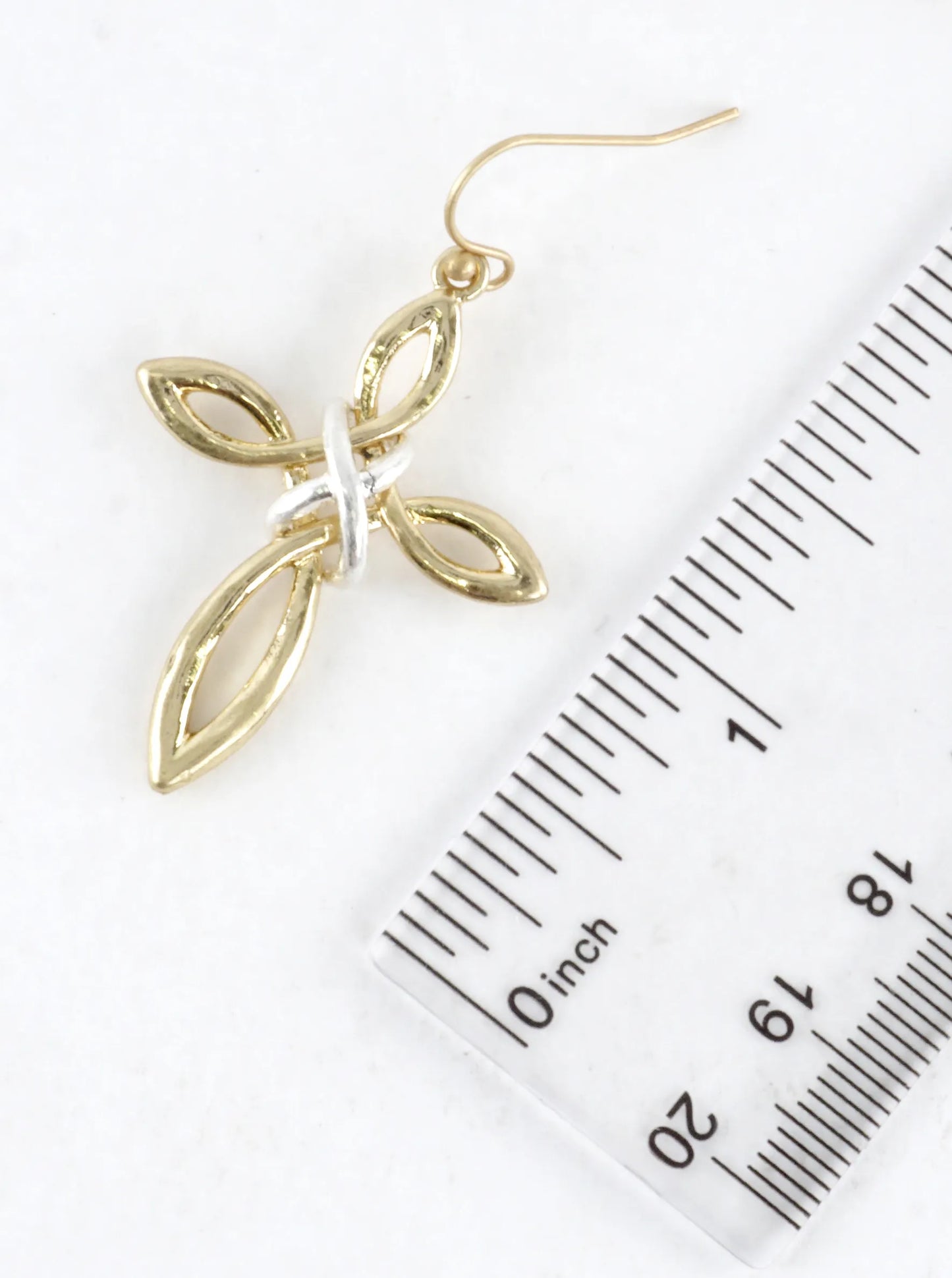 2 Tone Infinity Knot Cross Drop Earrings