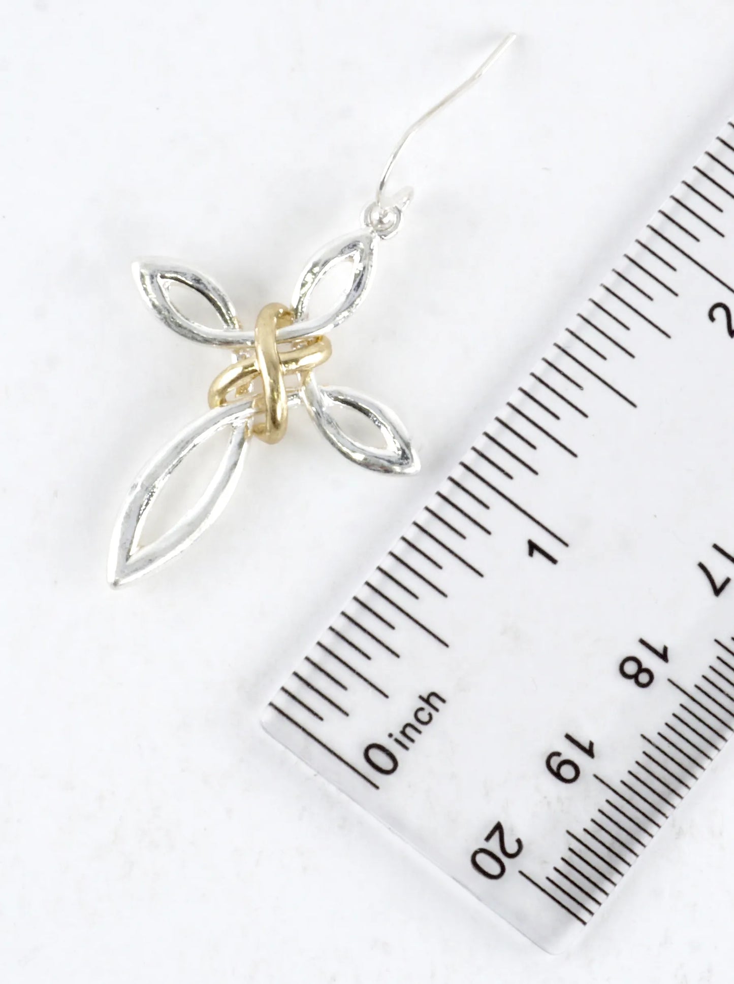 2 Tone Infinity Knot Cross Drop Earrings