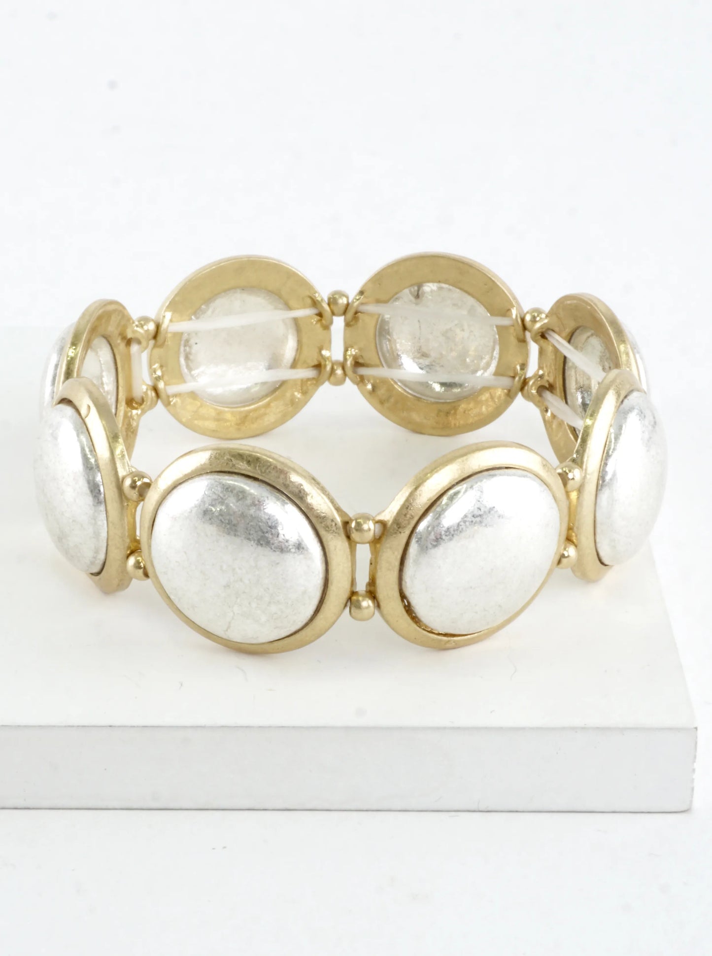 2 Tone Round Alloy Stretch Bracelet