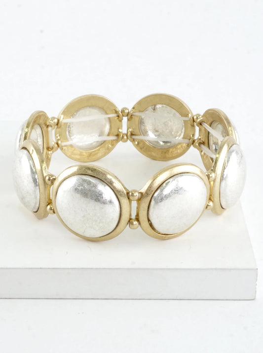 2 Tone Round Alloy Stretch Bracelet