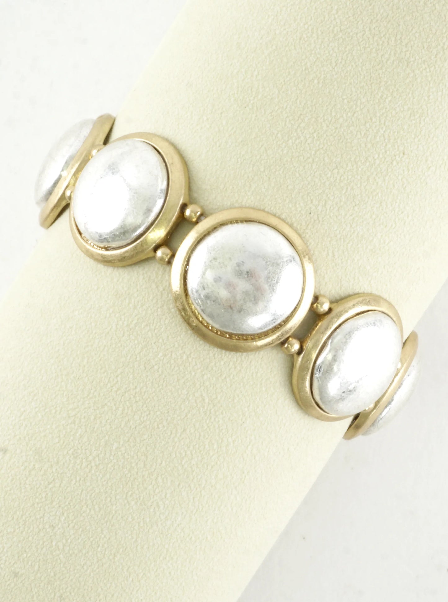 2 Tone Round Alloy Stretch Bracelet