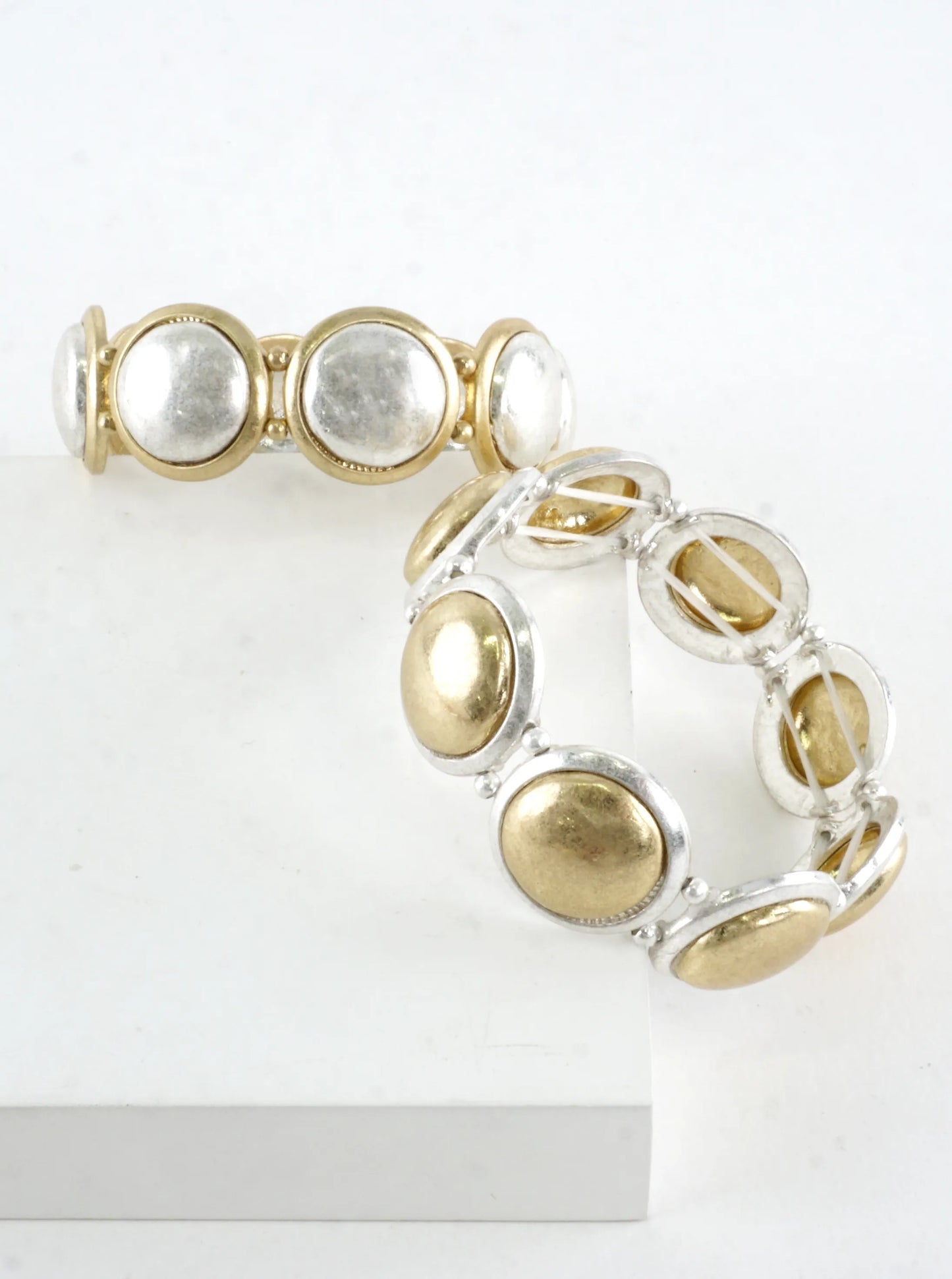 2 Tone Round Alloy Stretch Bracelet