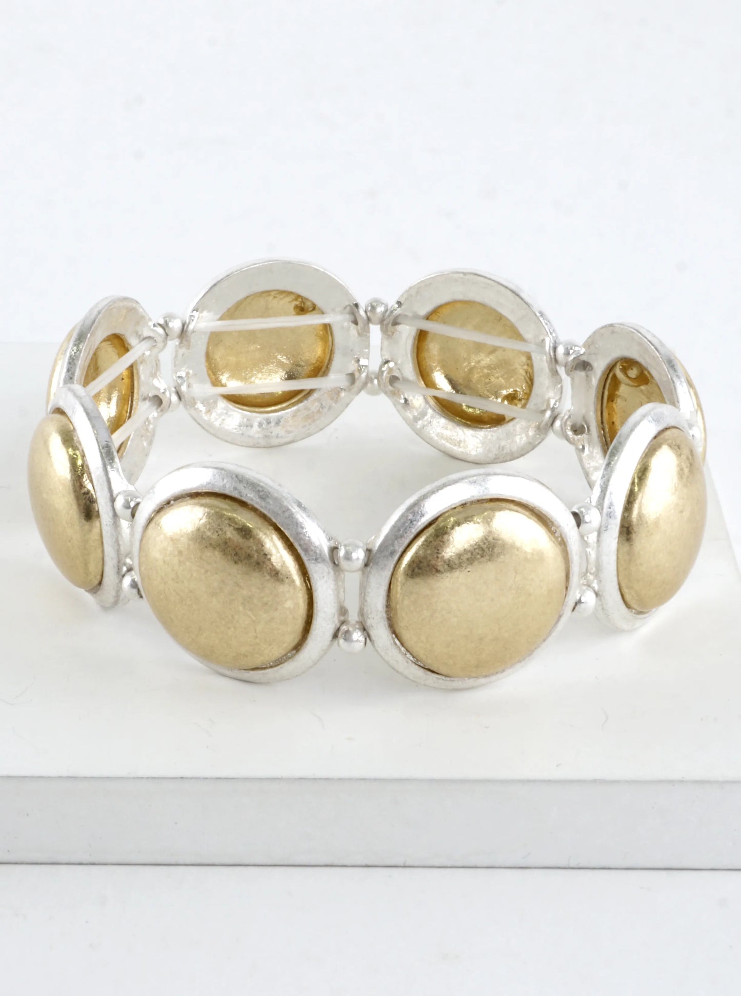 2 Tone Round Alloy Stretch Bracelet