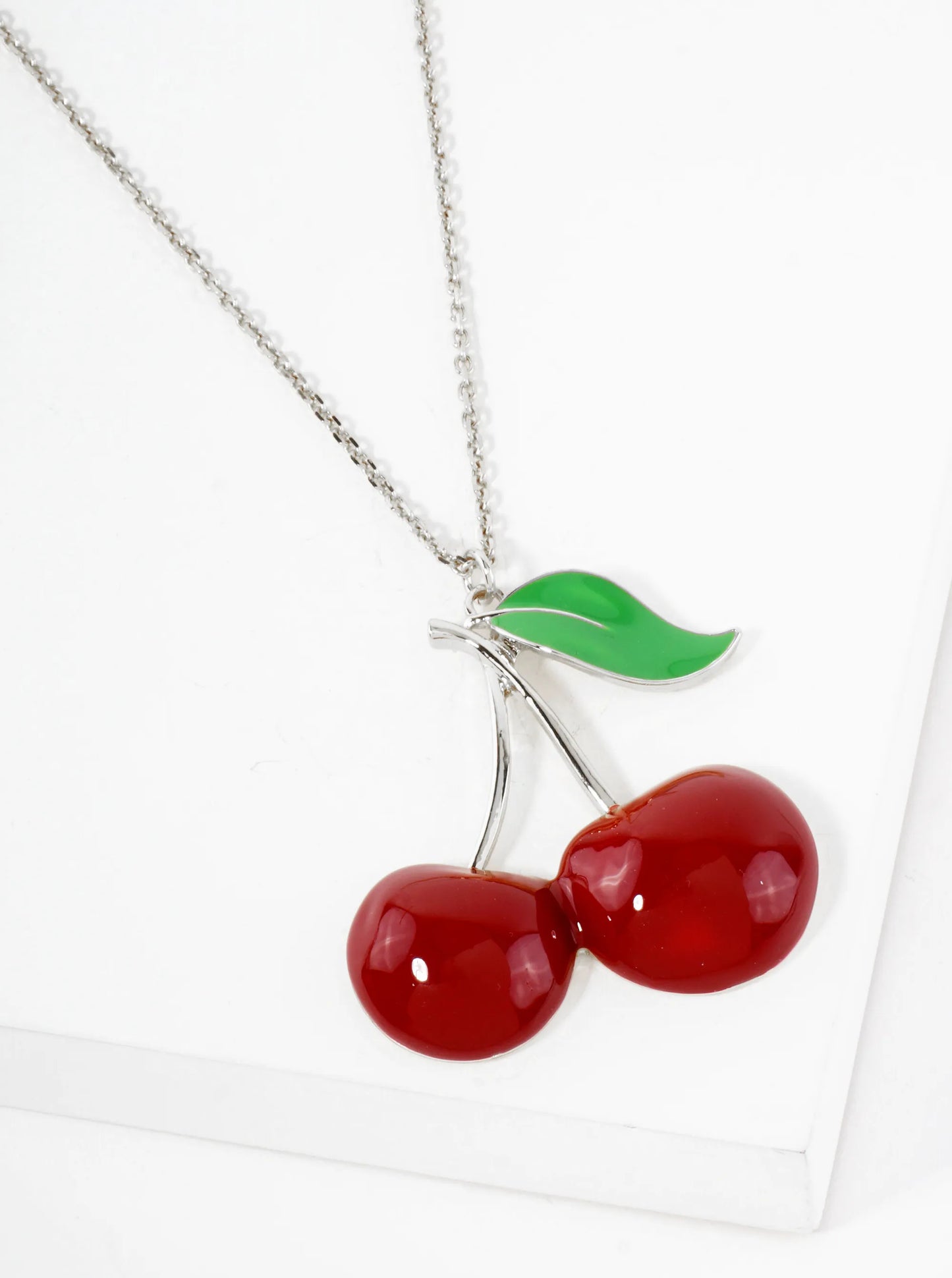 2-inch Large Enamel Cherry Pendant 18K-Gold-Dipped Necklace
