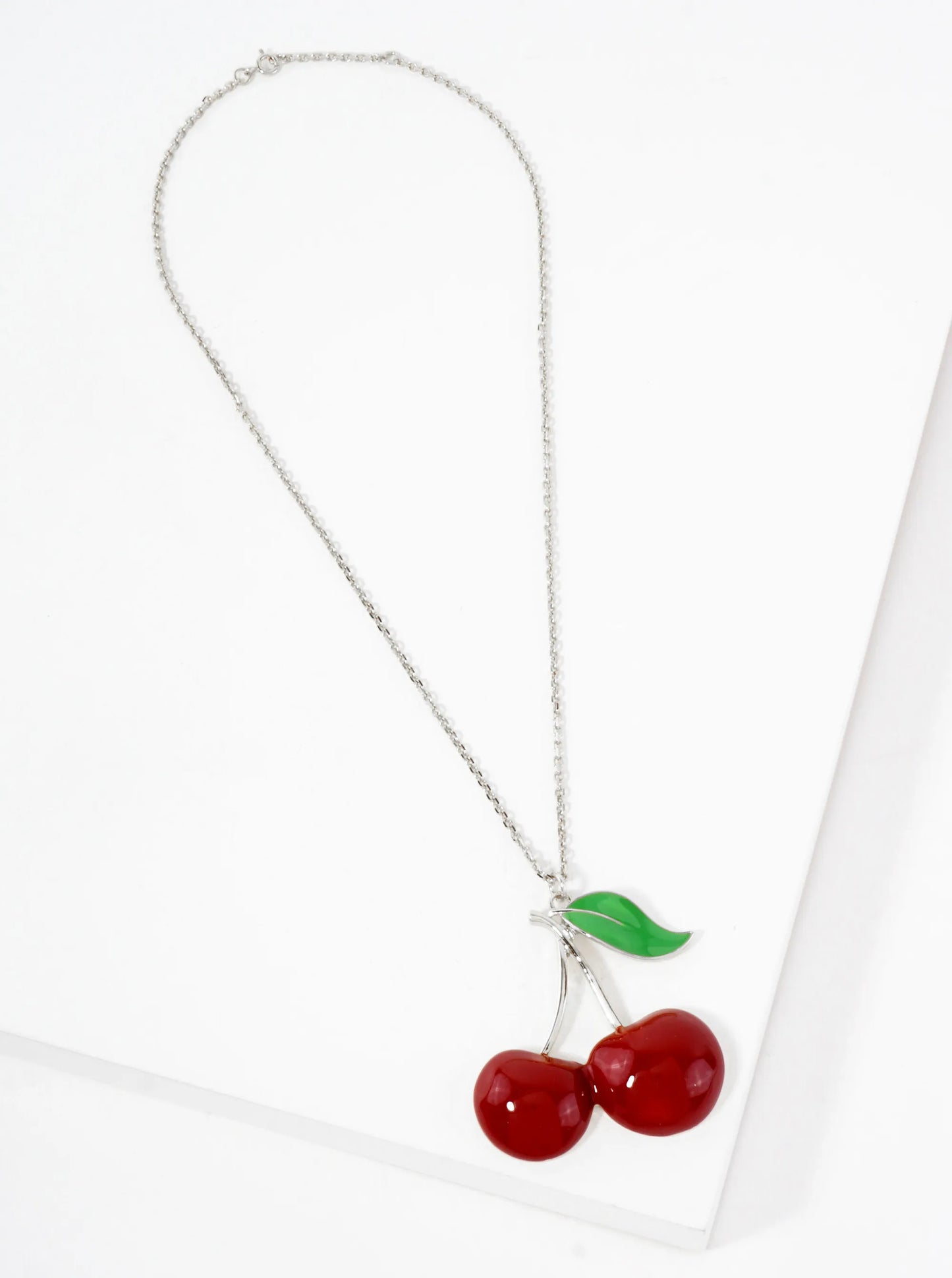 2-inch Large Enamel Cherry Pendant 18K-Gold-Dipped Necklace