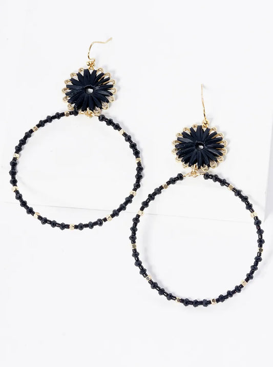 2-tier Multi Beaded Circle Raffia Wrapped Dangle Drop Earrings