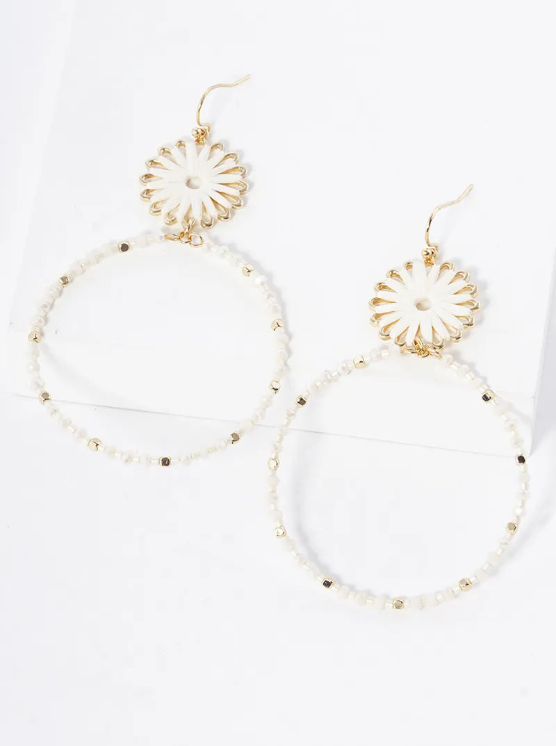 2-tier Multi Beaded Circle Raffia Wrapped Dangle Drop Earrings