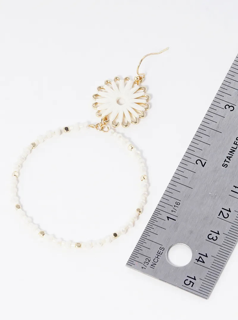 2-tier Multi Beaded Circle Raffia Wrapped Dangle Drop Earrings