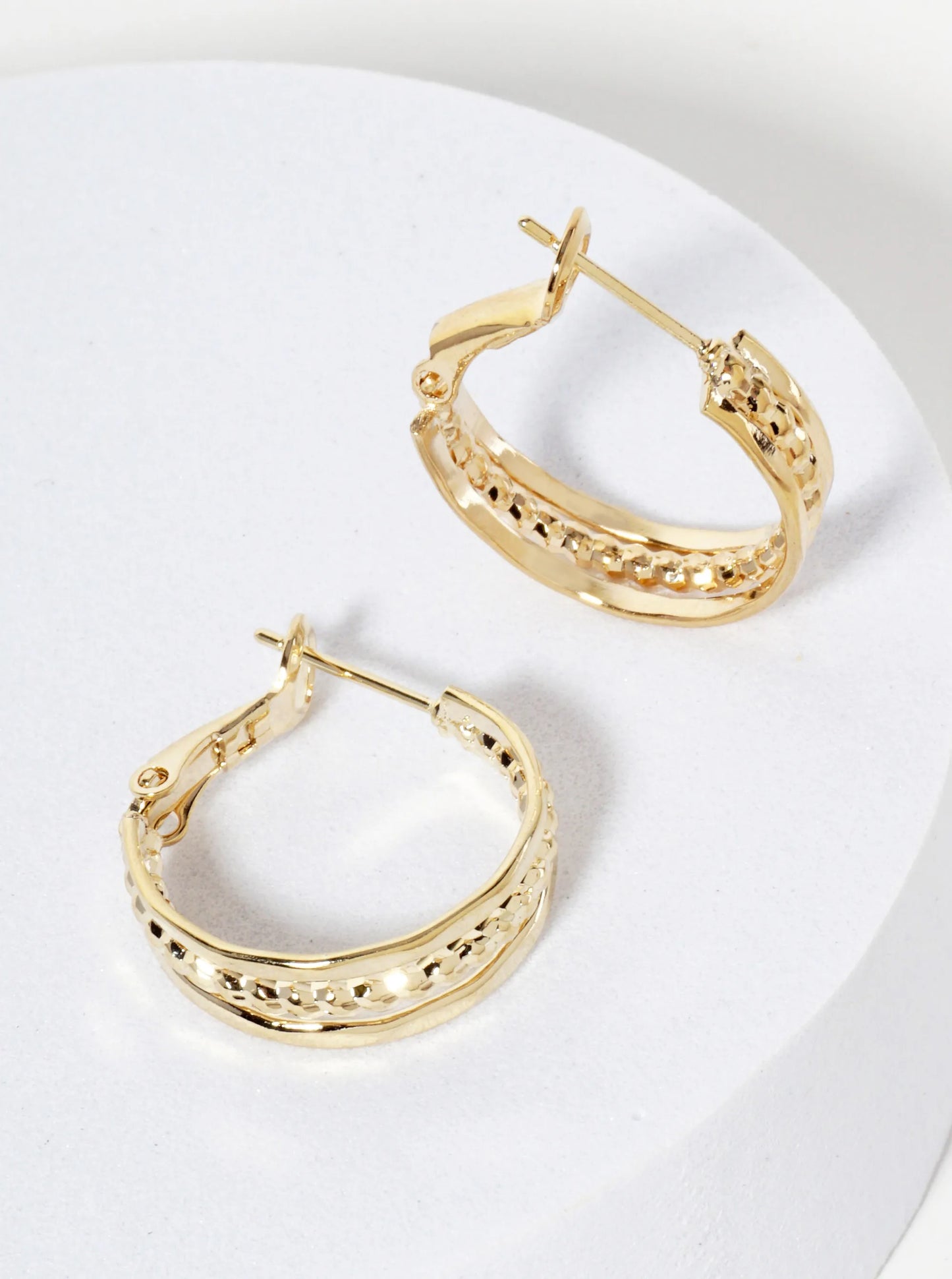 20mm 14K-Gold-Dipped Ball-textured Layered Latch-back Hoop Earrings